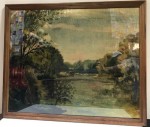 LANDSCAPE, WOODEN FRAME, HAS GLASS, CANVAS REPRODUCTION PRINT OF OIL PAINTING