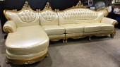 Gaudy Tacky Regal Chesterfield Accents Gold Molded Floral Frame Music Video Three Piece Sectional Couch Sofa Set