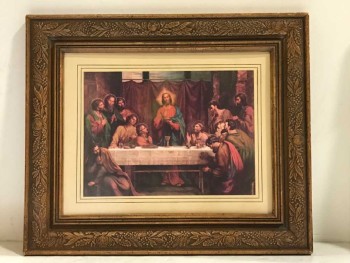 VINTAGE FRAMED ARTWORK, CLEARED, THE LAST SUPPER, RELIGIOUS, JESUS, CHRIST, DISCIPLES