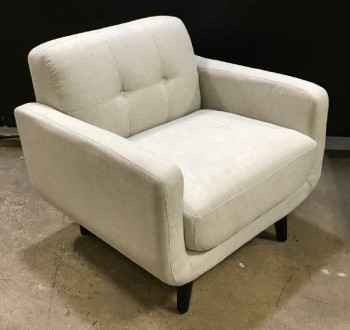 At Home Hadley Tufted Back Accent Chair Taupe, Contemporary Mid Century Modern, MIDCENTURY MODERN Upholstered Armchair With Rounded Base, Tapered Wooden Peg Legs