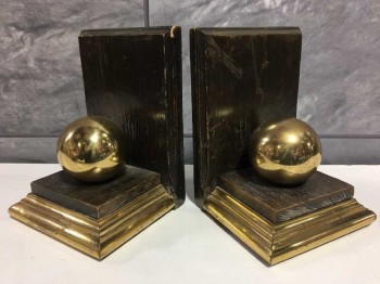 Bookends, Wood, Gold, Brown 