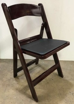 Glossy Burgundy Folding Chair With Black Cushion