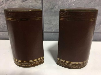 Bookends, Wood, Gold, Brown 