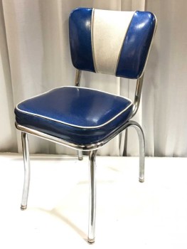 50'S, RETRO, MID CENTURY, DINER, DINETTE, TUBULAR CHROME
 1 OF 16 RED AND BLUE COORDINATED