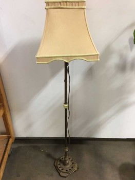 Floor Lamp, Metal, Gold, Tan Lamp Shade