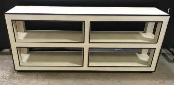 Vintage Cream Credenza Chagrin Surface With Wood Accents Non Tip Child Safe