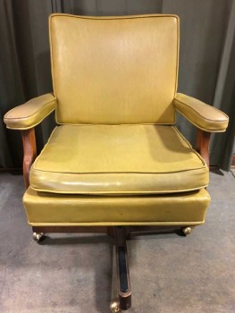 Rolling Chair, Yellow, Wooden Legs, Vintage, 1950's, Executive
