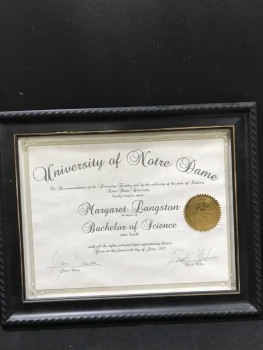 Notre Dame Diploma, Black Frame, Gold And White Paper