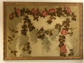 FRAMED TAPESTRY, CLEARED, ANTIQUE, 18TH 19TH CENTURY, VINTAGE NEEDLEPOINT, BOTANICAL, FLORAL, NO GLASS, ANTONIO RAMO GALLERIES, LTD