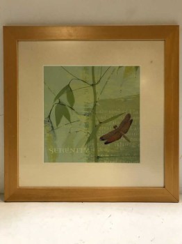 FRAMED ARTWORK, CLEARED, LEAFS, DRAGONFLY, SERENITY
