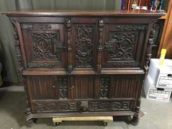Cabinet, Carvings, Wood Two Top Drawers, Gothic