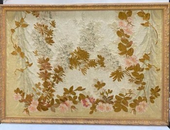 FRAMED TAPESTRY, CLEARED, ANTIQUE, 18TH 19TH CENTURY, VINTAGE NEEDLEPOINT, BOTANICAL, FLORAL, NO GLASS, ANTONIO RAMO GALLERIES, LTD