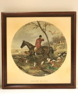 VINTAGE ARTWORK, PAINTED BY W.J. SHAYER, ENGRAVED BY E.G. HESTER, "DRAWN BLANK",  HORSE, RIDER. HOUSE, HUNTING,  THE MILL GALLERY