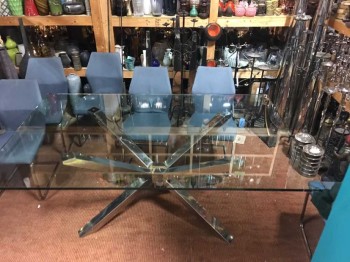 Dining Table, Silver Base, Glass Top