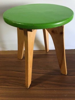 Chair, Stool, Four Legs, Wooden, Child, Green *****