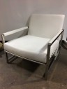 Leather Chair, White, Silver Legs
