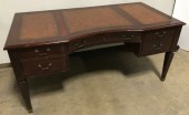 EXECUTIVE DESK, LEATHER TOP, WITH GOLD TRIM, MAHOGANY, CHERRY WOOD, 5 DRAWER