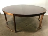 Wood Coffee Table Round Metal Legs, Midcentury Modern, Mid Century