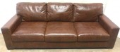 BROWN LEATHER SOFA SQUARE ARMED