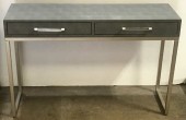 Modern Two Drawer Console Table With Chagrin Texture And Clear Plexiglass Handles, Metal Legs