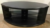 Modernist Black Coffee Table, Oval, Two Levels Of Glass Inserts Under Table Top