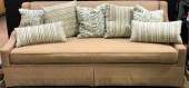 KING TUT GOLD SOFA, SKIRTED, WITH 7 ACCENT PILLOWS, MID CENTURY MODERN, MIDCENTURY MODERN