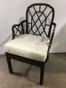 Chair, Wood, Fabric, Fret Back