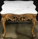 MARBLE TOP SIDE TABLE, ORNATE CARVED GOLD WOODEN BASE