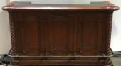 WOODEN CARVED BAR, MIDCENTURY, BARLEY TWIST, FRONT RAIL, STONE TOP