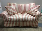 LOVESEAT, PINK STRIPED, LOCATED IN WARDROBE / STAGE AREA