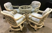 Twisted Vintage Bamboo Cream Dining Chair Game Chair Swivel Rolling Wicker 70's, 80's Four Chair And Table Set By Lane Venture