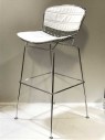 WIRE RESTAURANT / CAFE STOOL  WITH WHITE, GREY, SILVER OR GREEN CUSHION AVAILABLE, 12 AVAILABLE, CHAIR HEIGHT AVAILABLE