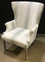 Upholstered Arm Chair With Silver Cascade Design, Silver Button Accent On Back, Wingback