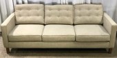 BUTTON TUFTED SOFA, EXPOSED WOOD LEGS, 1 OF 2, OTTOMAN AVAILABLE