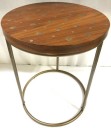 SIDE TABLE, WOOD AND METAL, OLD ROUND ACCENTS ON TABLE TOP