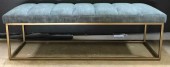 Grey Blue Upholstered Fabric Bench