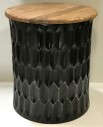 Modern Wood Top Side Drum Table With Honeycomb Repurposed Metal Base