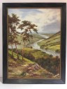 Framed Painting Nature Scenic Trees River Water Grass Hills