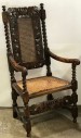CARVED WOOD WICKER SEAT HIGH BACK THRONE ALTAR CHAIR, MID CENTURY, 2 AVAILABLE