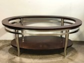 GLASS INSERT MID CENTURY COFFEE TABLE, 2 MATCHING SIDE TABLES AVAILABLE *CURRENTLY MISSNG GLASS ISNERT*