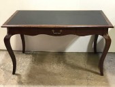 LEATHER TOP DESK, INTERNET PORTS AND OUTLETS ON SIDE, ONE DRAWER, MIDCENTURY MODERN, KIMBLE
