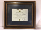 Operation Iraqi Freedom Expeditionary Medal Certificate Framed