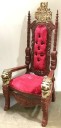 VINTAGE THRONE CHAIR, LIONS HEAD ARM, CARVED WOOD, ORNATE, RED PLUSH
THRONE/ALTAR