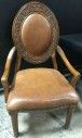 DINING CHAIR WOOD LEATHER SEAT ORNATE WITH ARMS