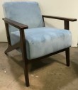 MIDCENTURY MODERN, Mid Century / Modern Chair Has A Match, Dark Brown Wood With Blue Velvet Fabric Seating.