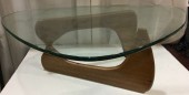 COFFEE TABLE, GLASS TRIANGULAR TABLE TOP WITH WOOODEN FOLDING BASE, NOGUCHI