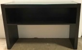 Brown Console Table Credenza With Cubby Open Shelf And Glass Top