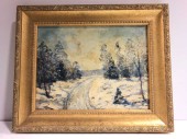 Framed Painting Road Trees Snow
