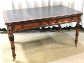 MAITLAND SMITH WRITING DESK, LEATHER TOP, ON WHEELS