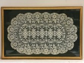 VINTAGE ARTWORK, CLEARED, FRAMED DOILY, 2 AVAILABLE